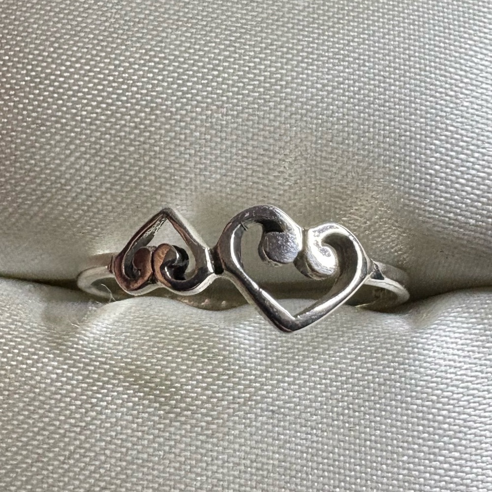 Ring Double Heart Ring Dainty Feminine 925 Sterling Silver Cut Out Design